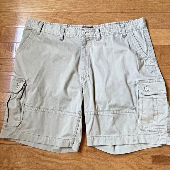 The Foundry Flat Front Cargo Shorts Mens 50 (47" Waist) Beige Stretch Baggy 9.5" - Picture 1 of 12